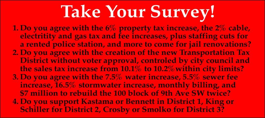 Banner describing the choice of PV4I surveys during the Puyallup City Council campaign season.