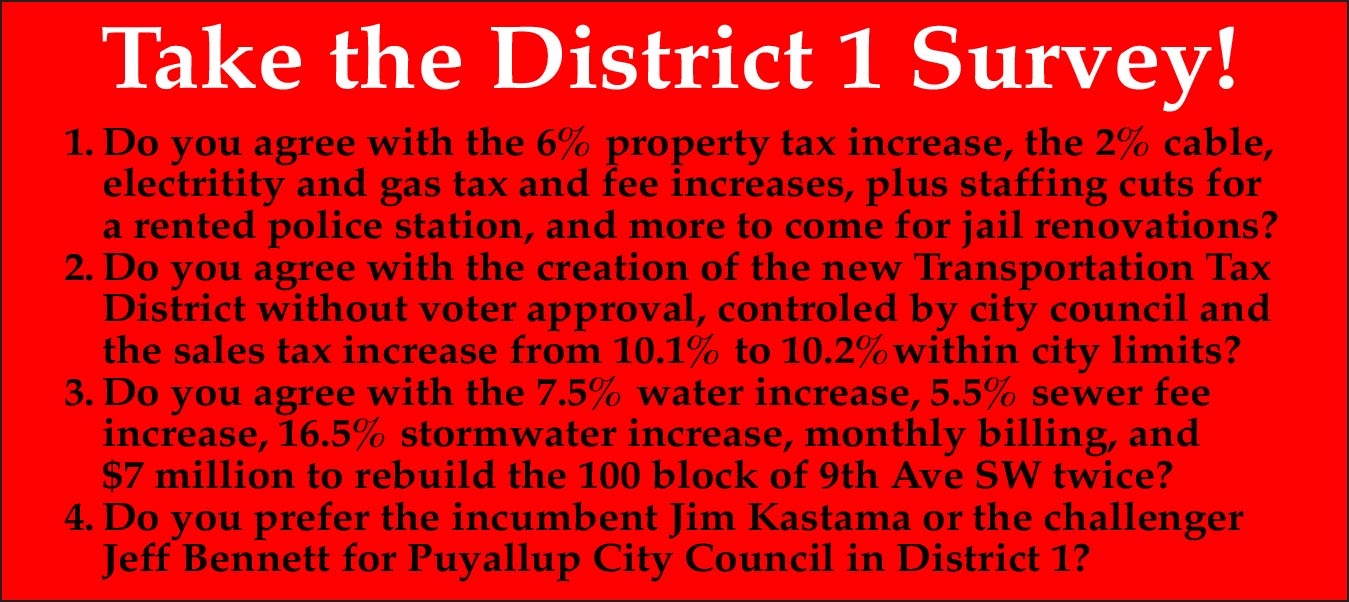 Banner broadcasting "Take the Survey" with 4 sample questions.