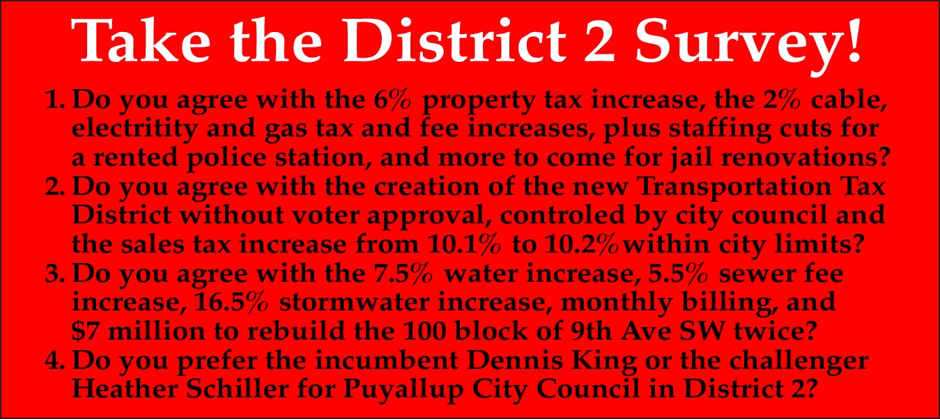 Banner broadcasting "Take the Survey" with 4 sample questions.