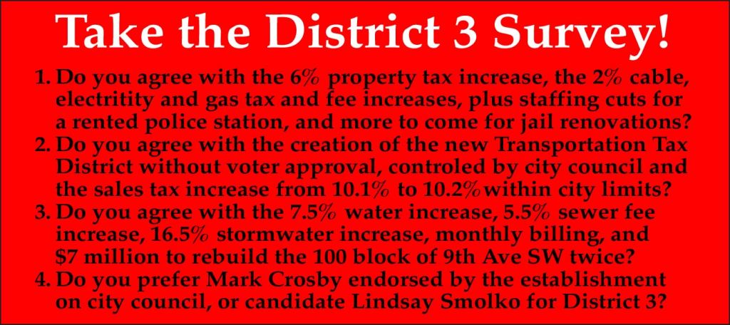 Banner broadcasting "Take the Survey" with 4 sample questions.